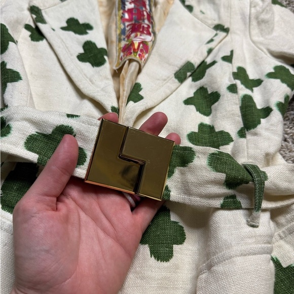 💚 L.A.M.B. by Gwen Stefani Linen Belted Blazer 8 🌿 Clover Print Designer Chic 💚 - Picture 10 of 10